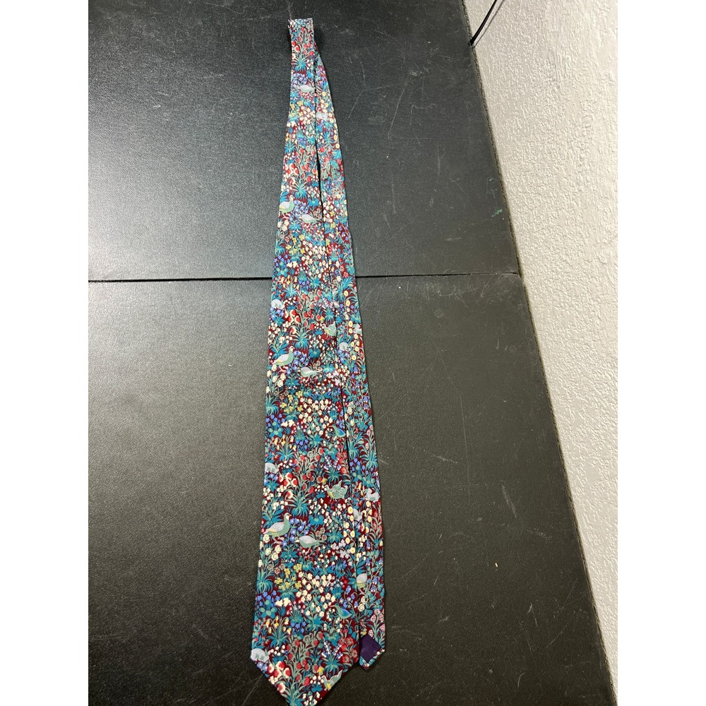 Museum of Fine Arts Boston Silk Tie Millefleurs Floral Bird Tapestry Print Red